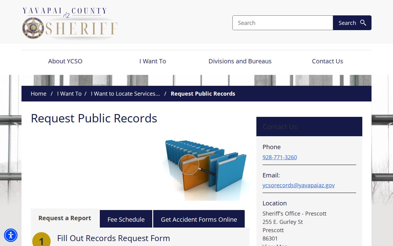 Yavapai County booking photo records request page