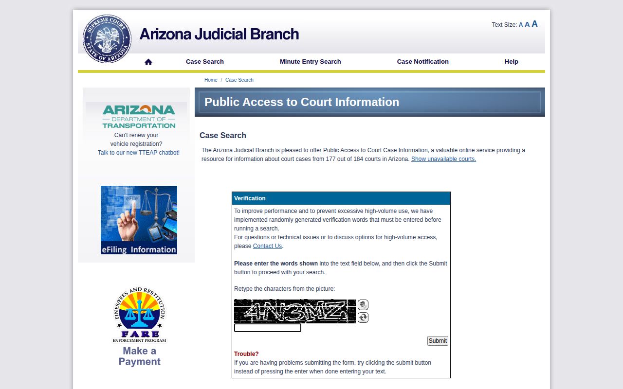 Yavapai County warrant case lookup through Arizona courts